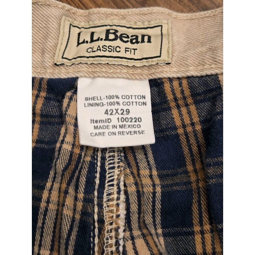 L.L.Bean Tan Flannel Lined Jeans Mens 42x29 Khaki Classic Fit Workwear Outdoor - Picture 8 of 14